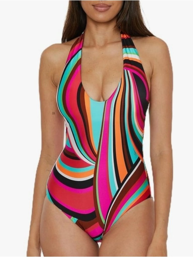 Trina Turk Reversible One Piece Swimsuit Multi-Color Swirl Pattern New Size 10